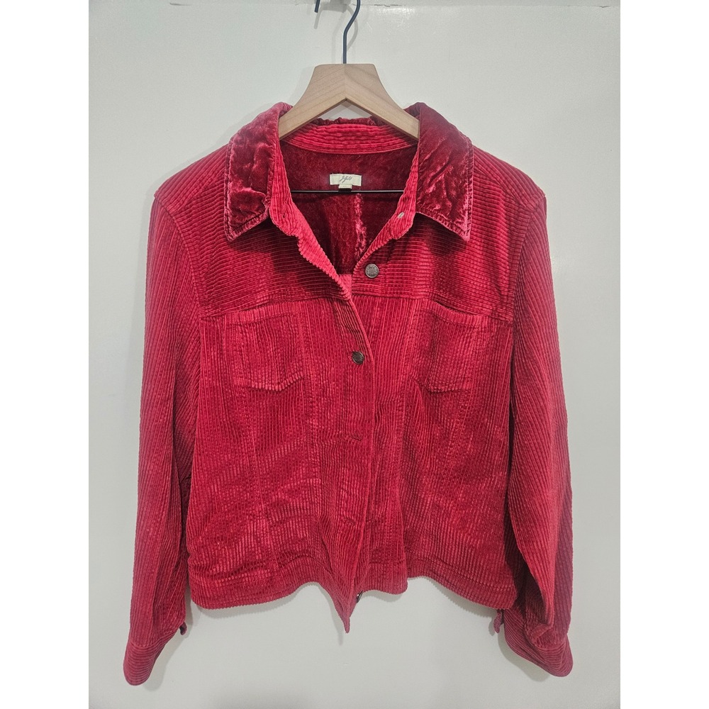 J. Jill Red Corduroy Trucker Jacket Velvet Collar Cotton XL 624090